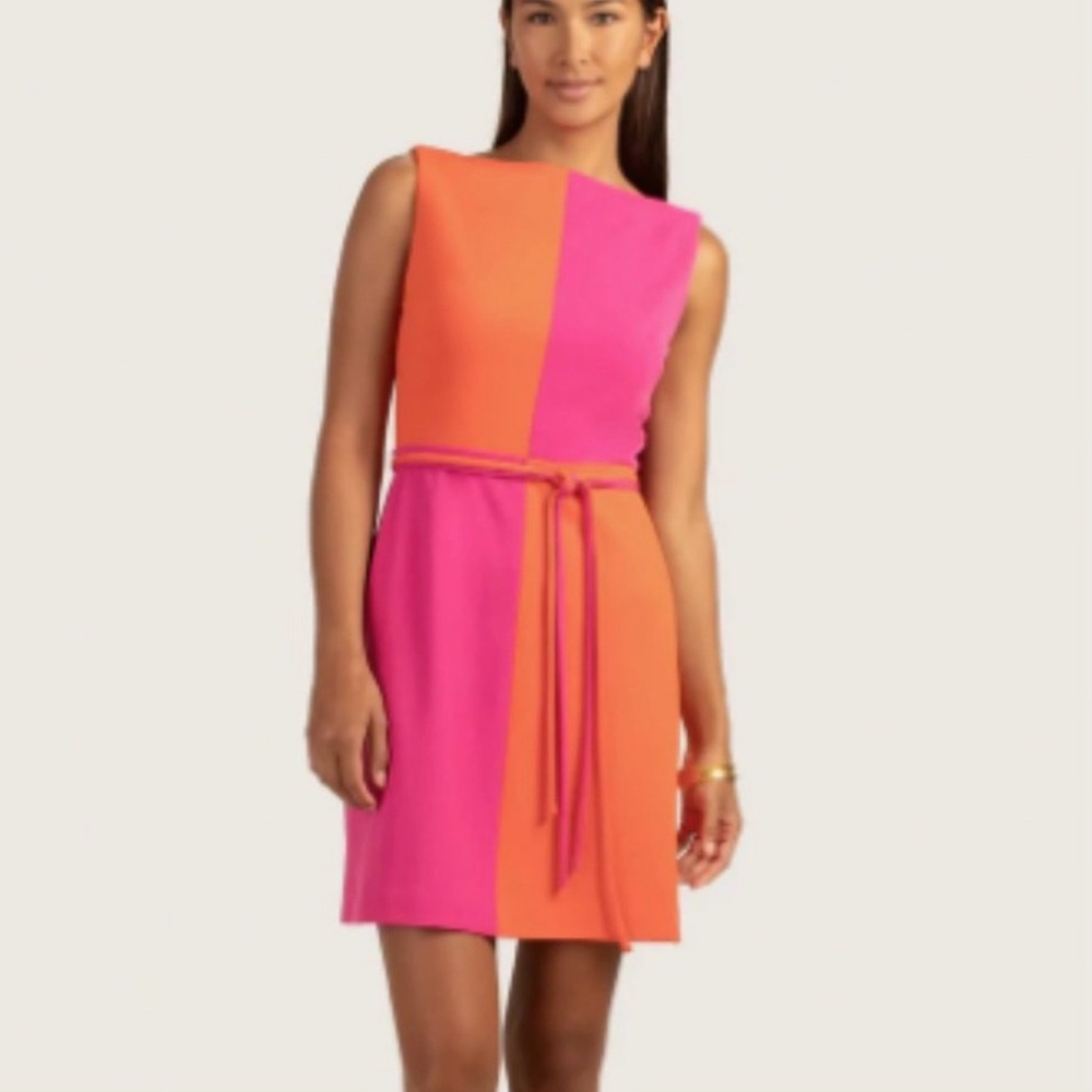 Trina Turk Pink and Orange Colorblock Midi Dress - Picture 2 of 3